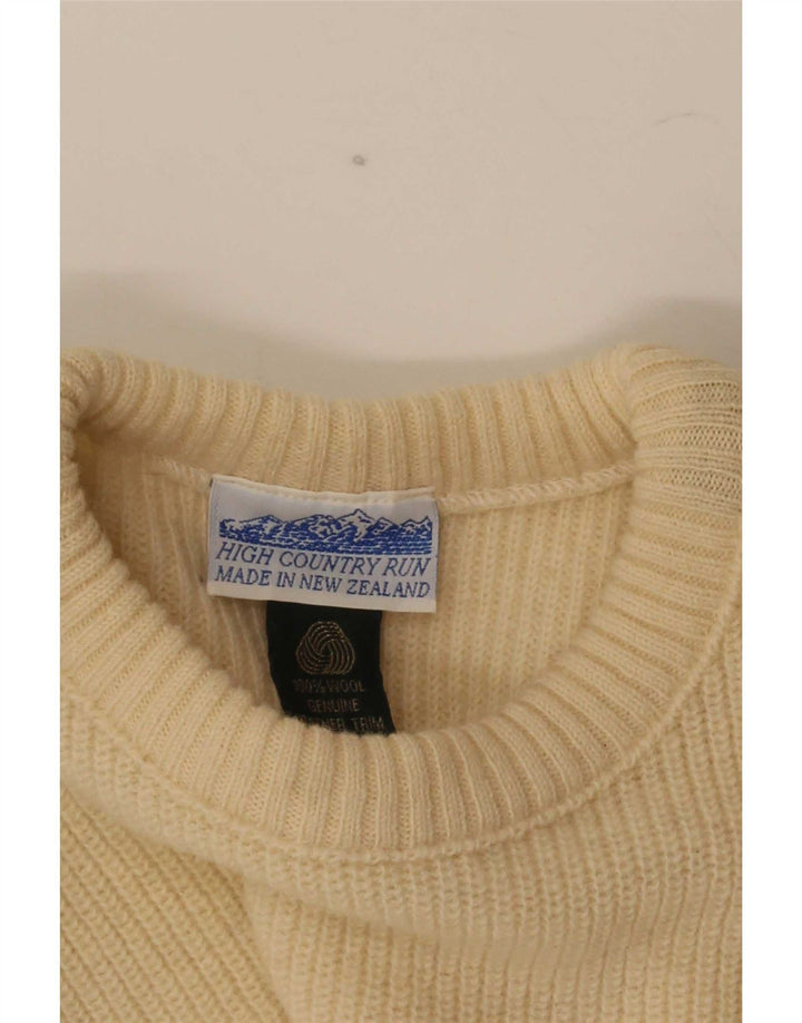Maglione vintage da uomo girocollo in lana color block beige medio
