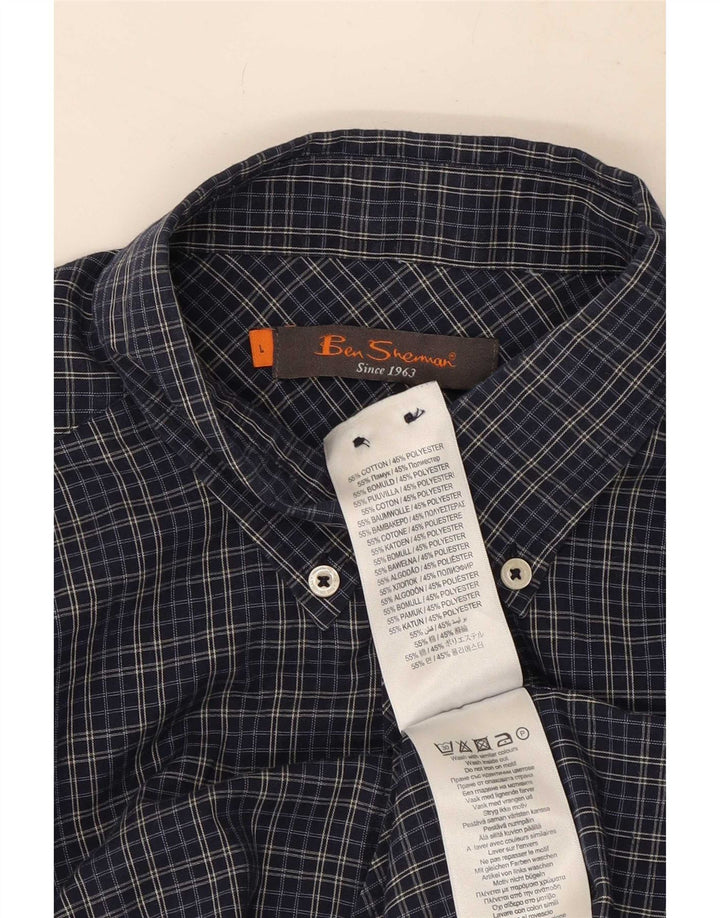 Camicia da uomo Ben Sherman Large in cotone a quadri blu navy