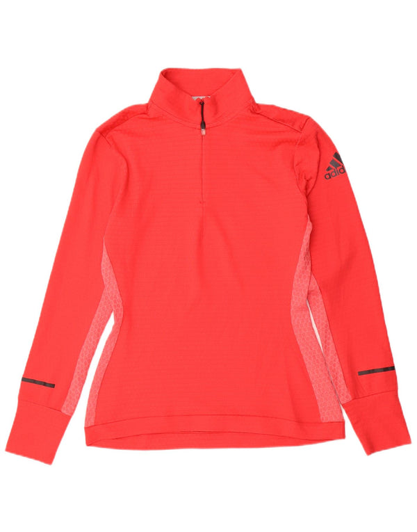 Top della tuta da ginnastica Adidas da donna con collo e zip UK 12 Medium Red Colourblock