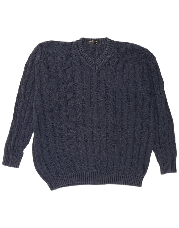 Maglione Jaeger da uomo con scollo a V, grande cotone blu navy