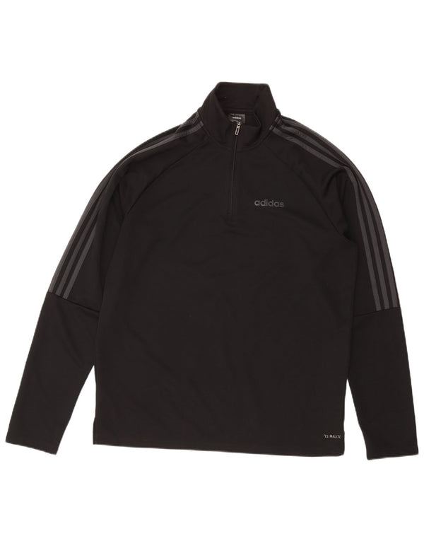 ADIDAS Maglia da tuta pullover con zip e collo Climalite da uomo grande nera