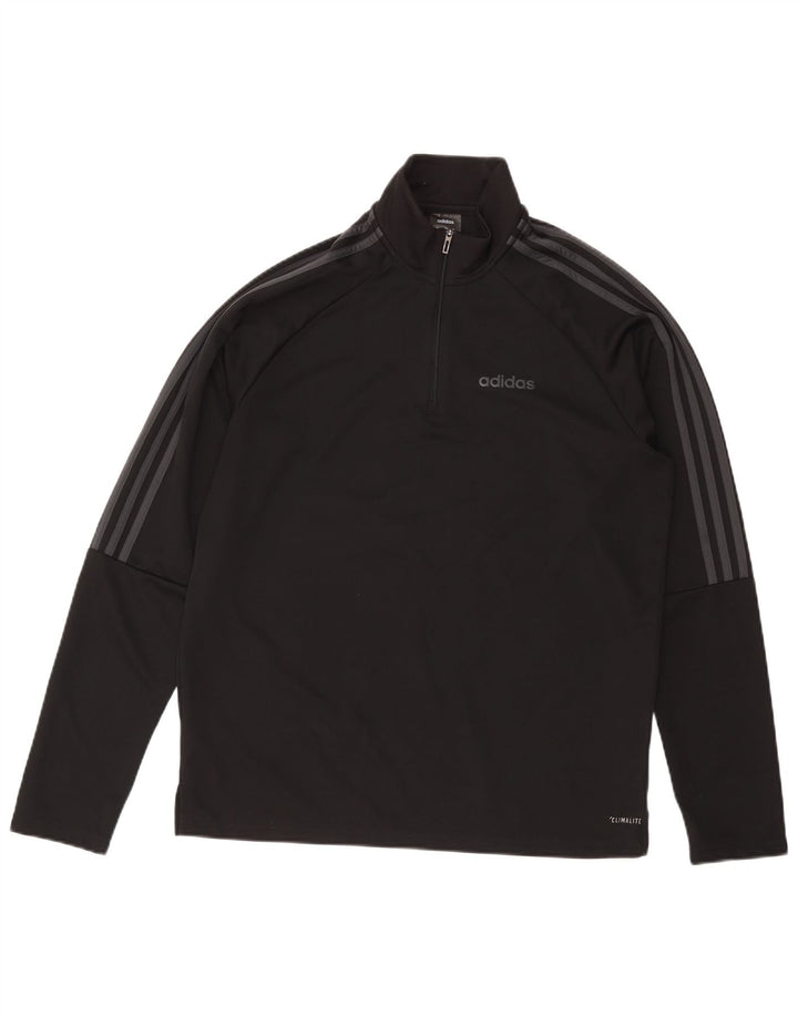 ADIDAS Maglia da tuta pullover con zip e collo Climalite da uomo grande nera