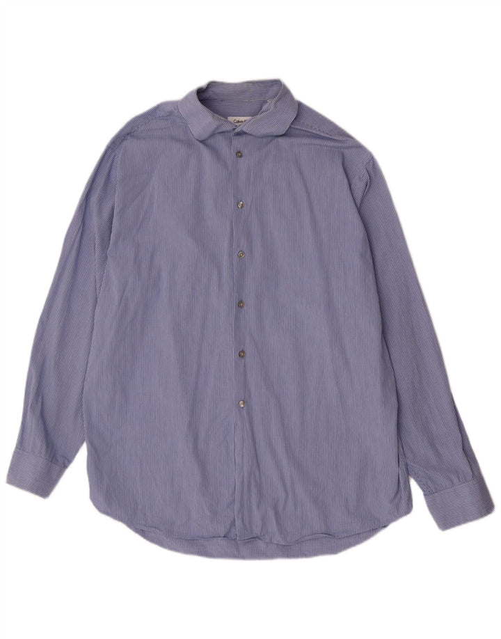 Camicia da uomo Calvin Klein taglia 17 XL in cotone a righe blu