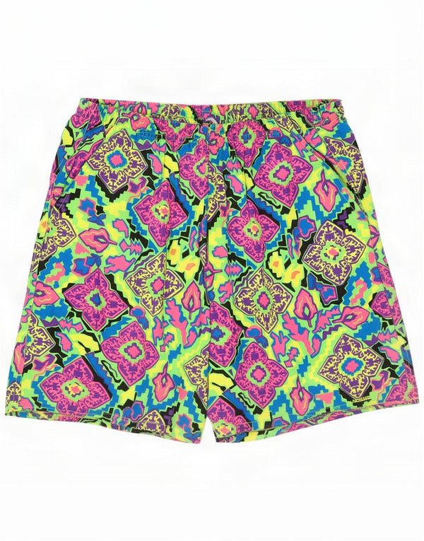 Pantaloncini vintage da donna UK 14 grandi in cotone geometrico multicolore