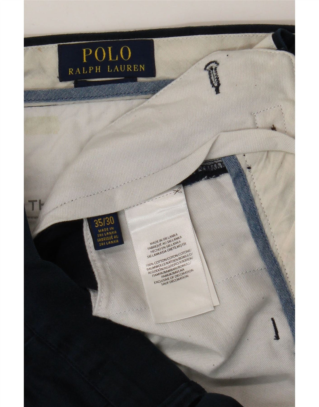 Pantaloni chino dritti da uomo Polo Ralph Lauren W35 L30 cotone blu navy