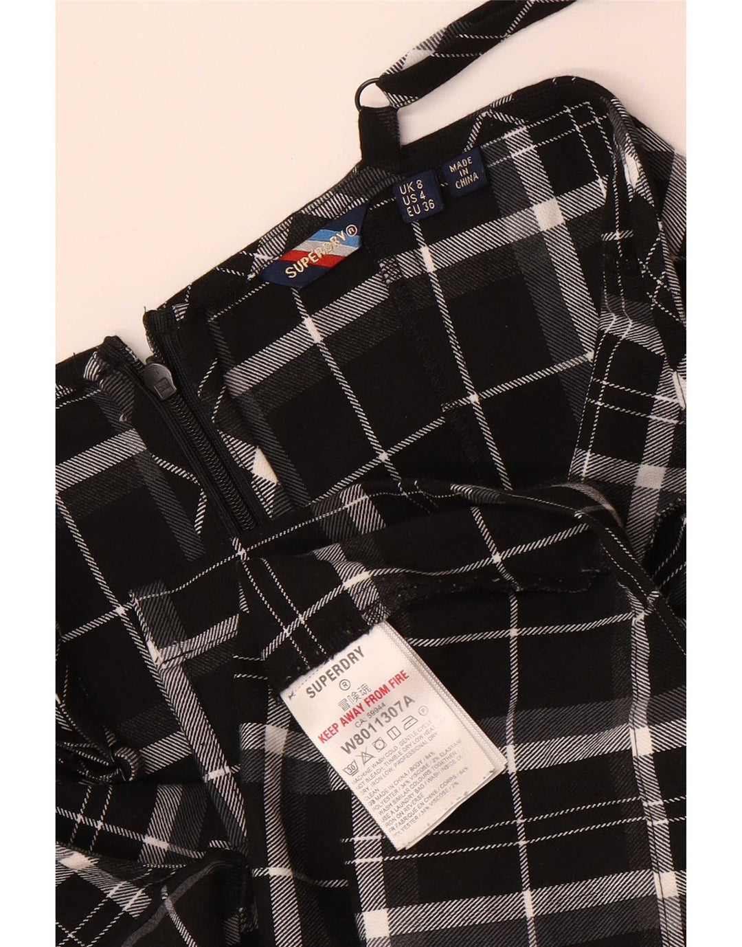 Abito scamiciato da donna Superdry UK 8 piccolo poliestere scozzese nero