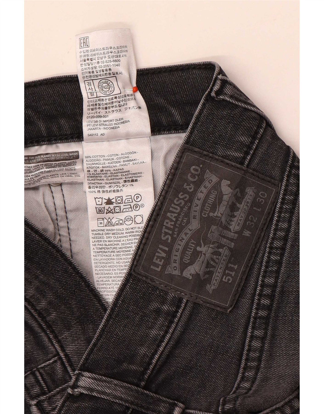 Levi's Uomo 511 Slim Jeans W32 L30 Cotone Grigio