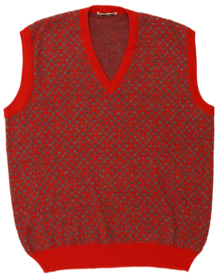 Canotta da uomo vintage canotta grande lana geometrica rossa