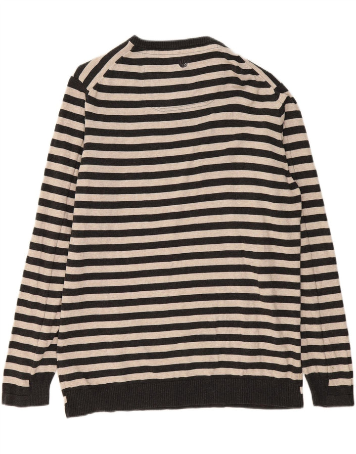 FAT FACE Maglione maglione girocollo da uomo XL in cotone a righe grigie