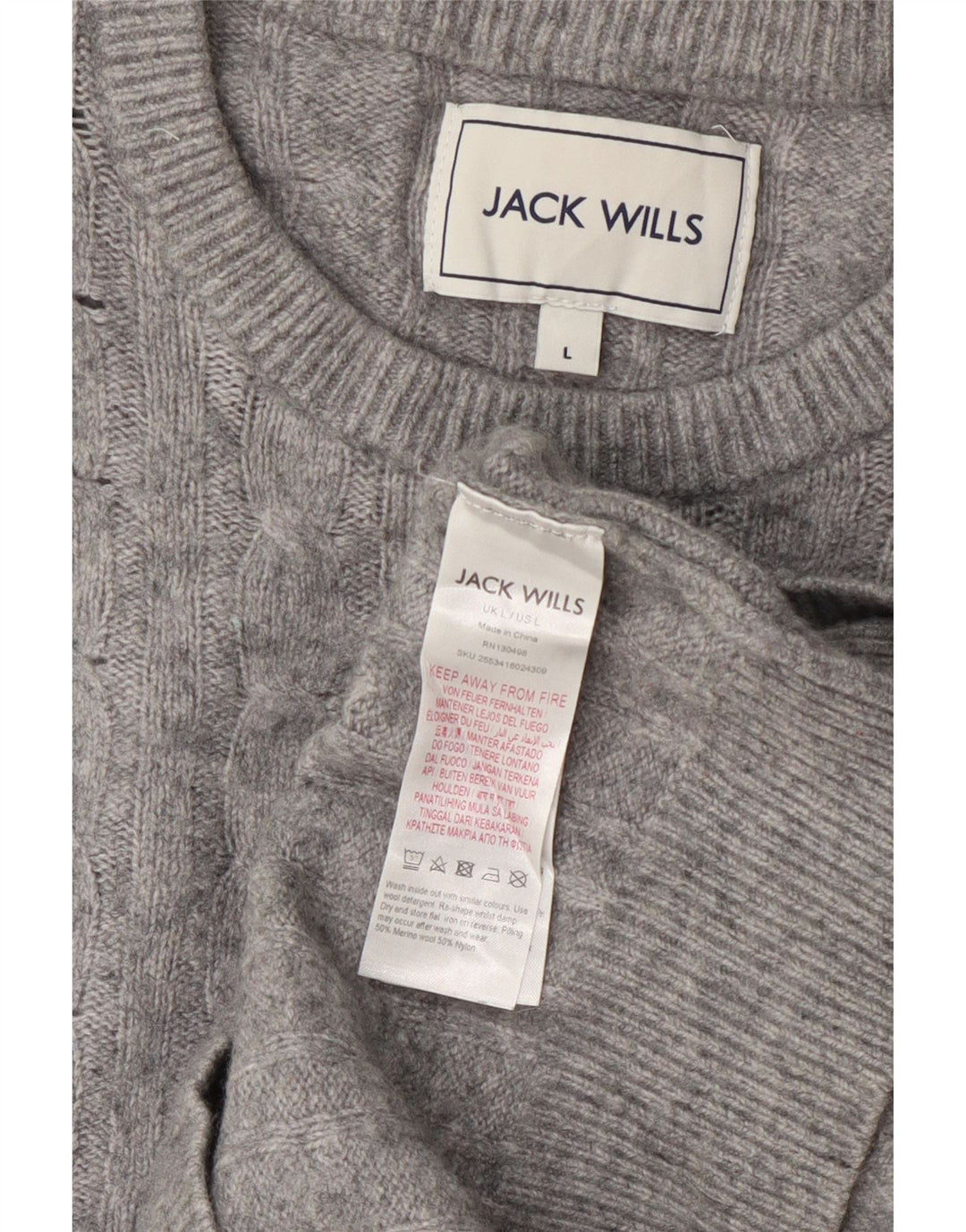Maglione maglione girocollo da donna Jack Wills UK 14 grande lana grigia