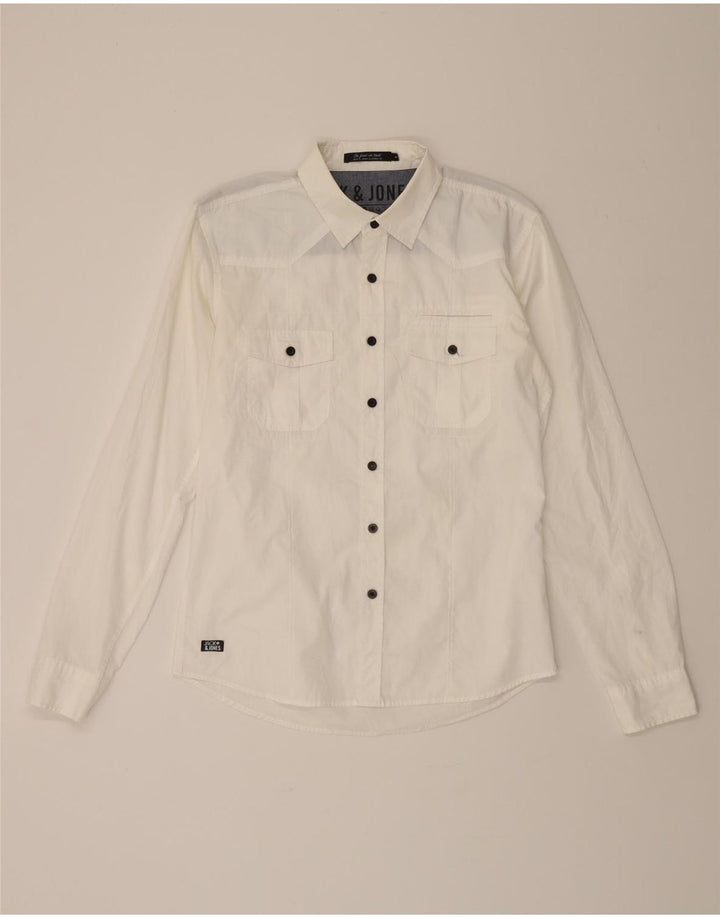 JACK & JONES Mens Shirt Large White Polyester Vintage Jack & Jones and Second-Hand Jack & Jones from Messina Hembry 
