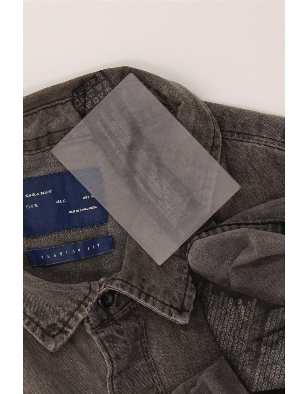 Camicia in denim vestibilità regolare da uomo Zara XL in cotone grigio