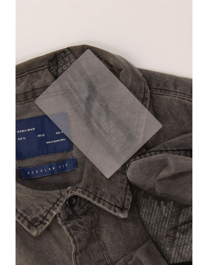 Camicia in denim vestibilità regolare da uomo Zara XL in cotone grigio