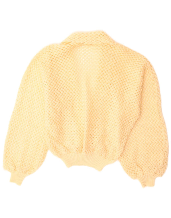 Maglione cardigan all'uncinetto da donna vintage UK 14 Giallo medio