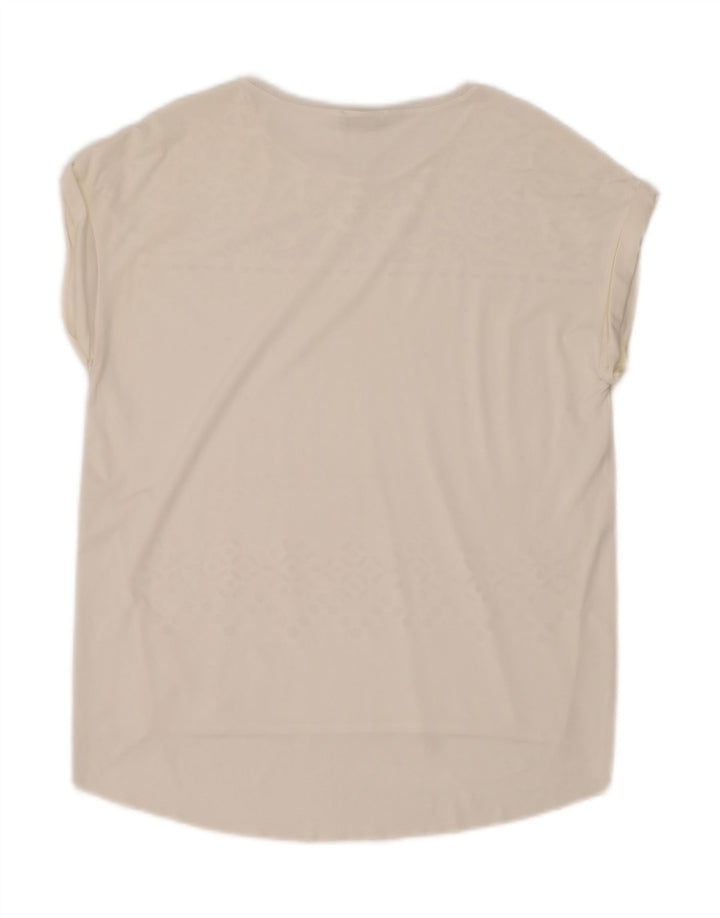 Top Blusa Donna Zara UK 14 Medio Bianco Floreale