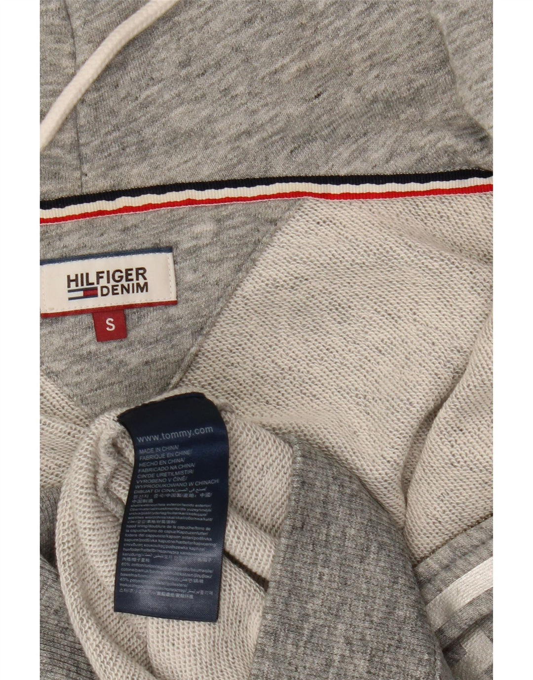 TOMMY HILFIGER Maglione con cappuccio e zip oversize da donna UK 10 piccolo grigio