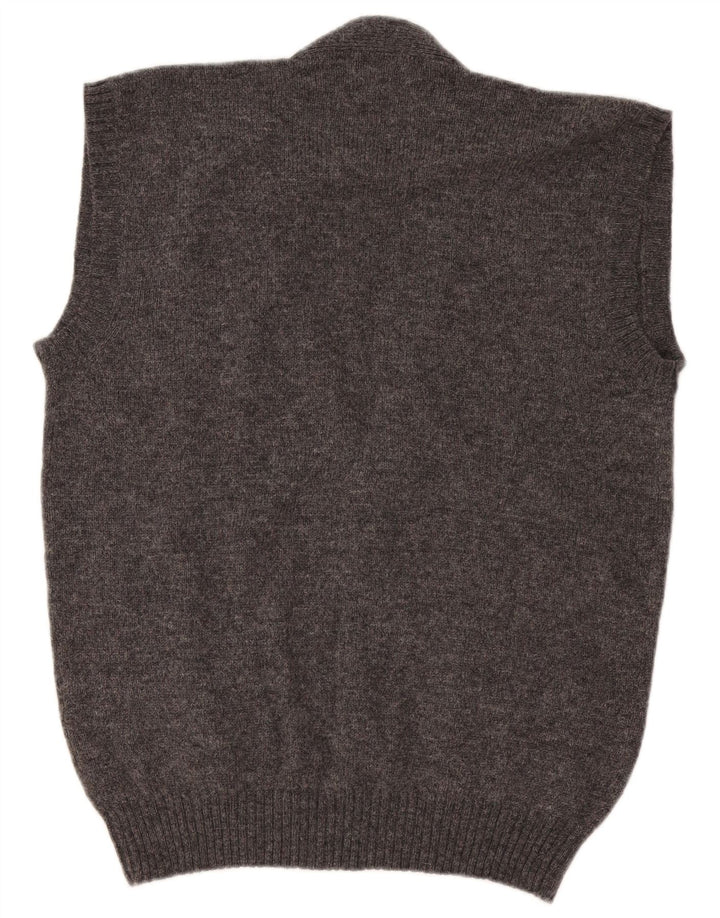 Maglione cardigan senza maniche da uomo Green Leaves in lana grigio medio