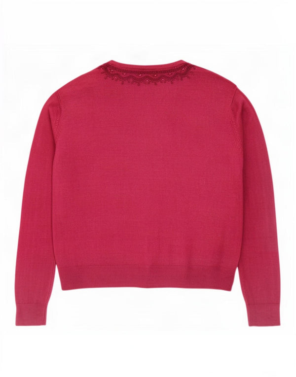 Maglione cardigan da donna Marks & Spencer UK 16 Grande acrilico floreale rosa