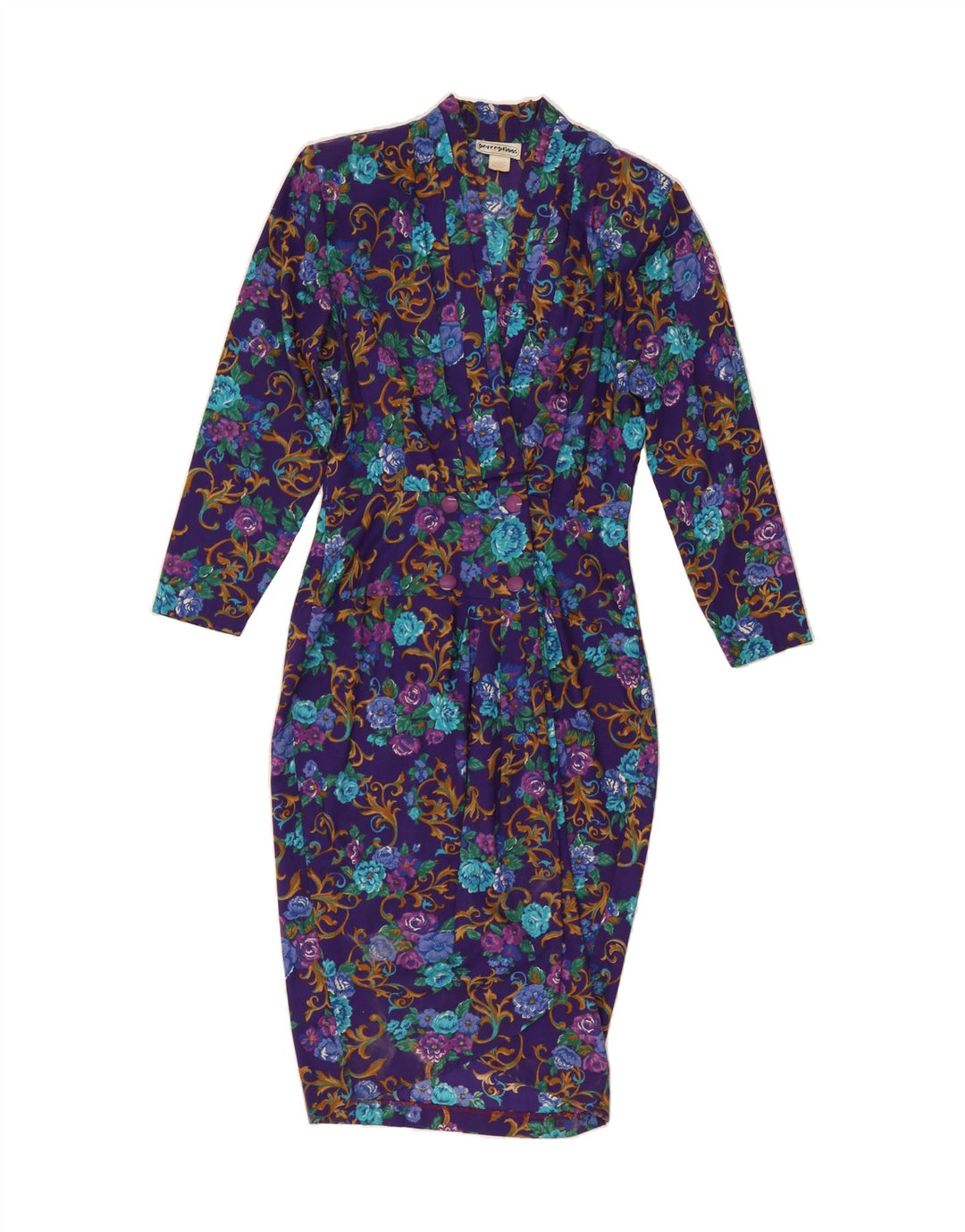 PERCEPTIONS Womens Bodycon Dress UK 14 Large Purple Floral Polyester Vintage Perceptions and Second-Hand Perceptions from Messina Hembry 