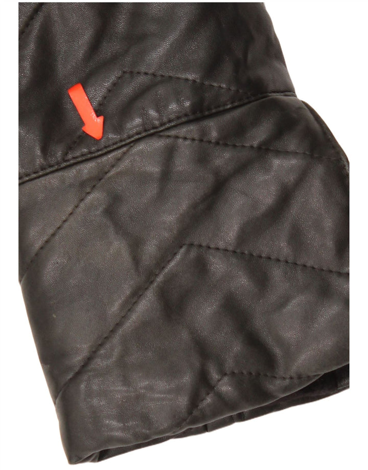 Cappotto in pelle vintage da donna UK 14 in pelle nera media