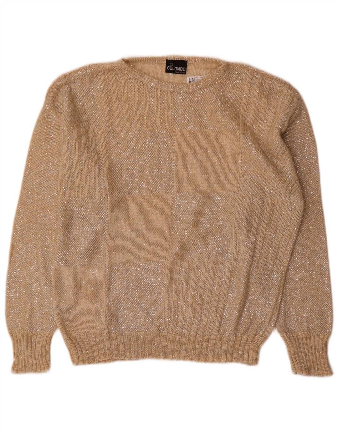Maglione maglione con scollo a barca da donna Colombo UK 12 Beige medio geometrico