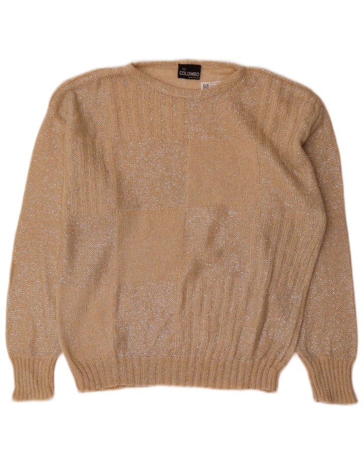 Maglione maglione con scollo a barca da donna Colombo UK 12 Beige medio geometrico