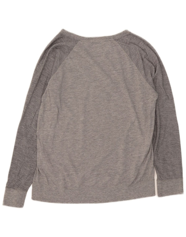 Tommy Hilfiger Donna Graphic Top Manica Lunga UK 14 Cotone Grigio Medio