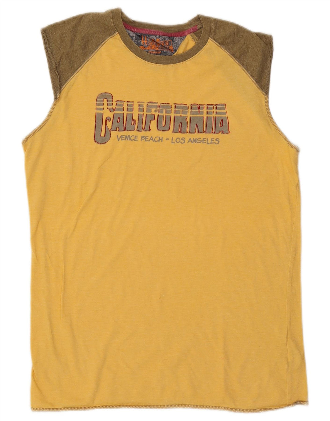 Tommy Hilfiger Mens Graphic Vest Top Medium Yellow Colourblock Polyester