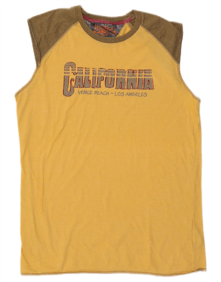 Tommy Hilfiger Mens Graphic Vest Top Medium Yellow Colourblock Polyester