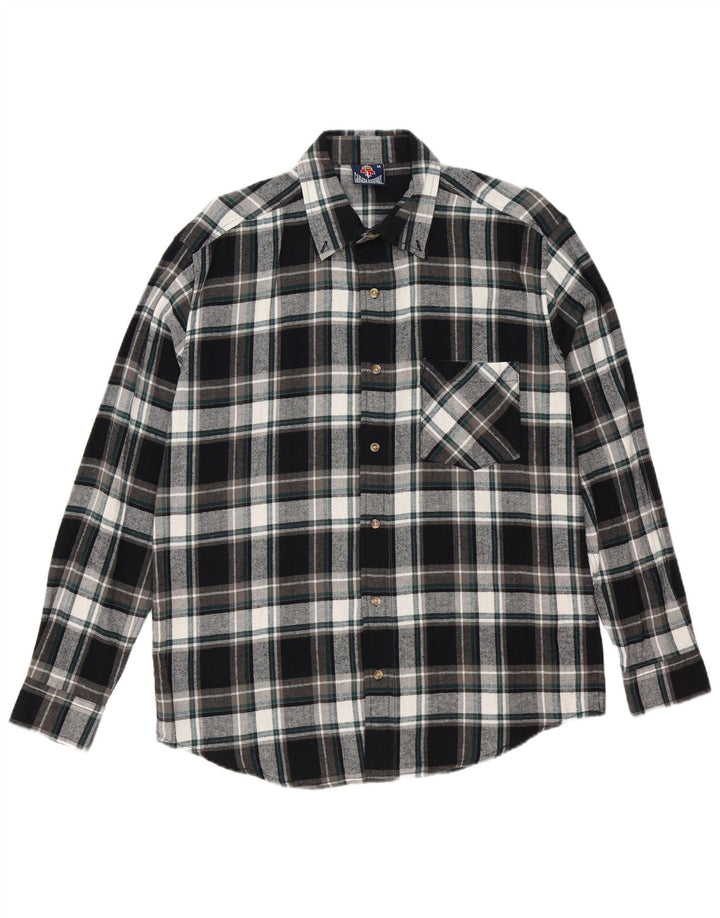 Camicia da uomo vintage in flanella taglia media, a quadri neri in cotone