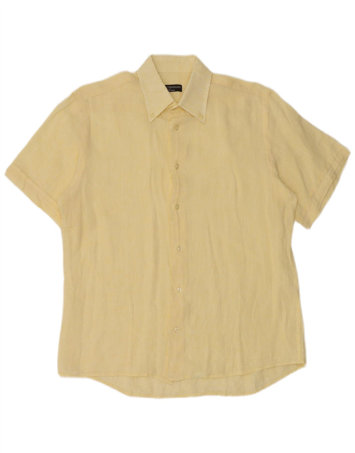 DANILO TREVIGLIANI Camicia Uomo Manica Corta Lino Giallo Medio