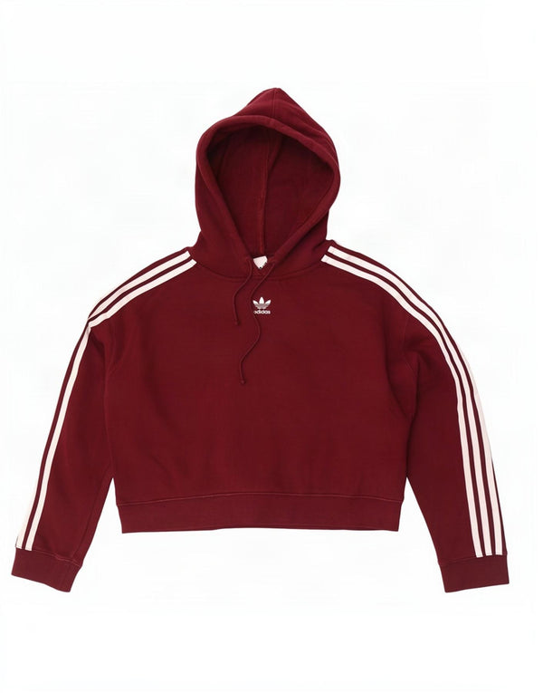 Maglione con cappuccio oversize corto da donna Adidas UK 10 piccolo cotone bordeaux