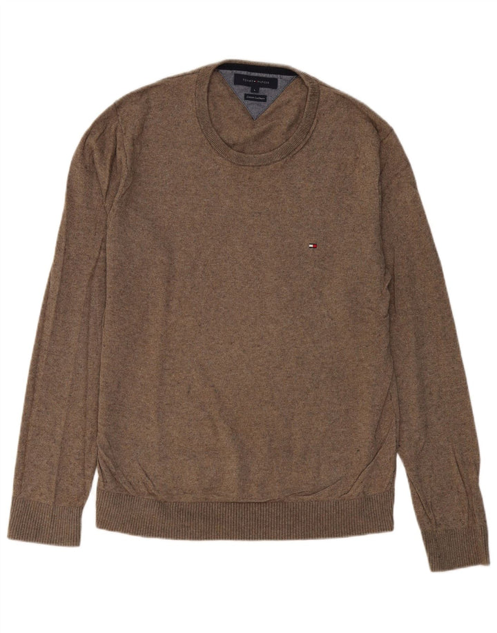 TOMMY HILFIGER Maglione maglione girocollo da uomo grande cotone marrone