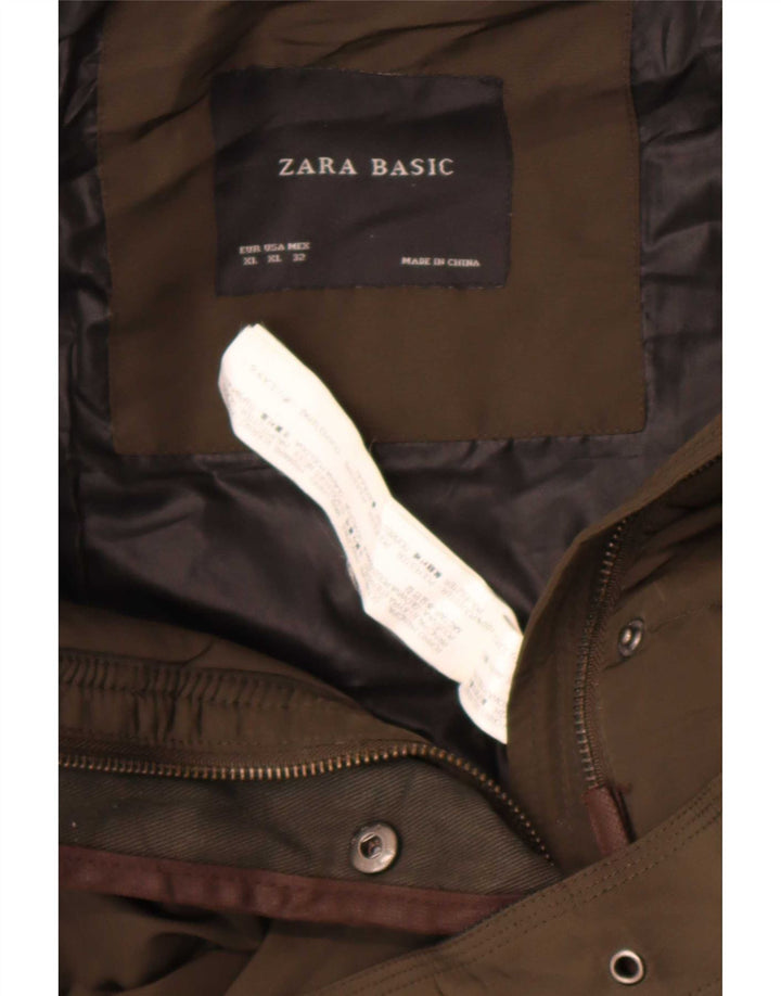 Giacca imbottita con cappuccio da donna Zara UK 18 XL Poliestere kaki