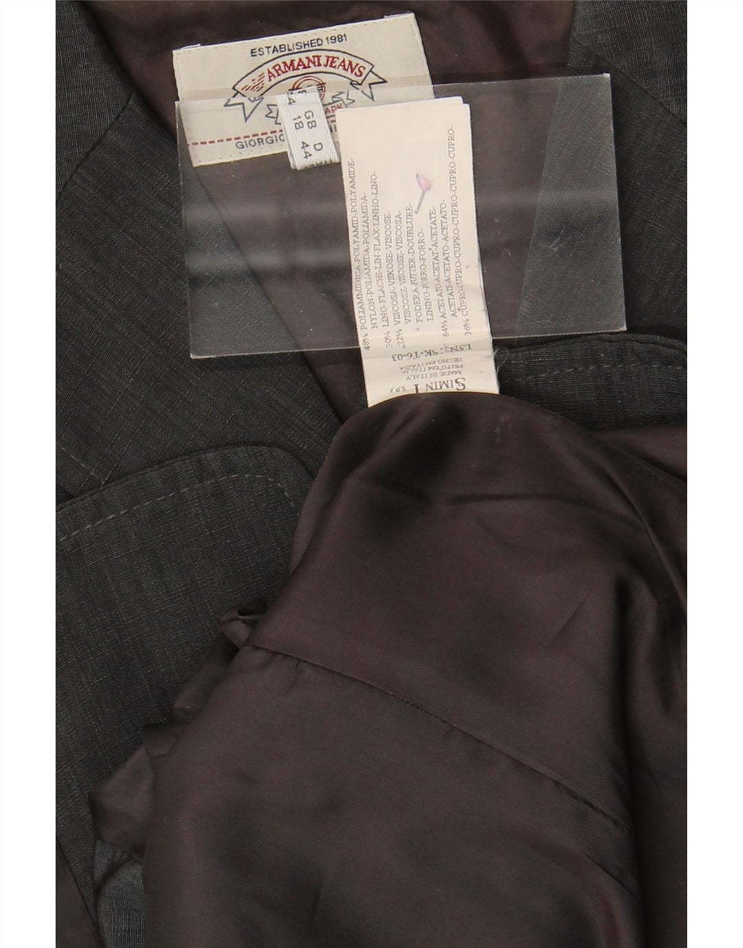 ARMANI JEANS Womens 3 Button Blazer Jacket UK 18 XL Grey Polyamide Vintage Armani Jeans and Second-Hand Armani Jeans from Messina Hembry 