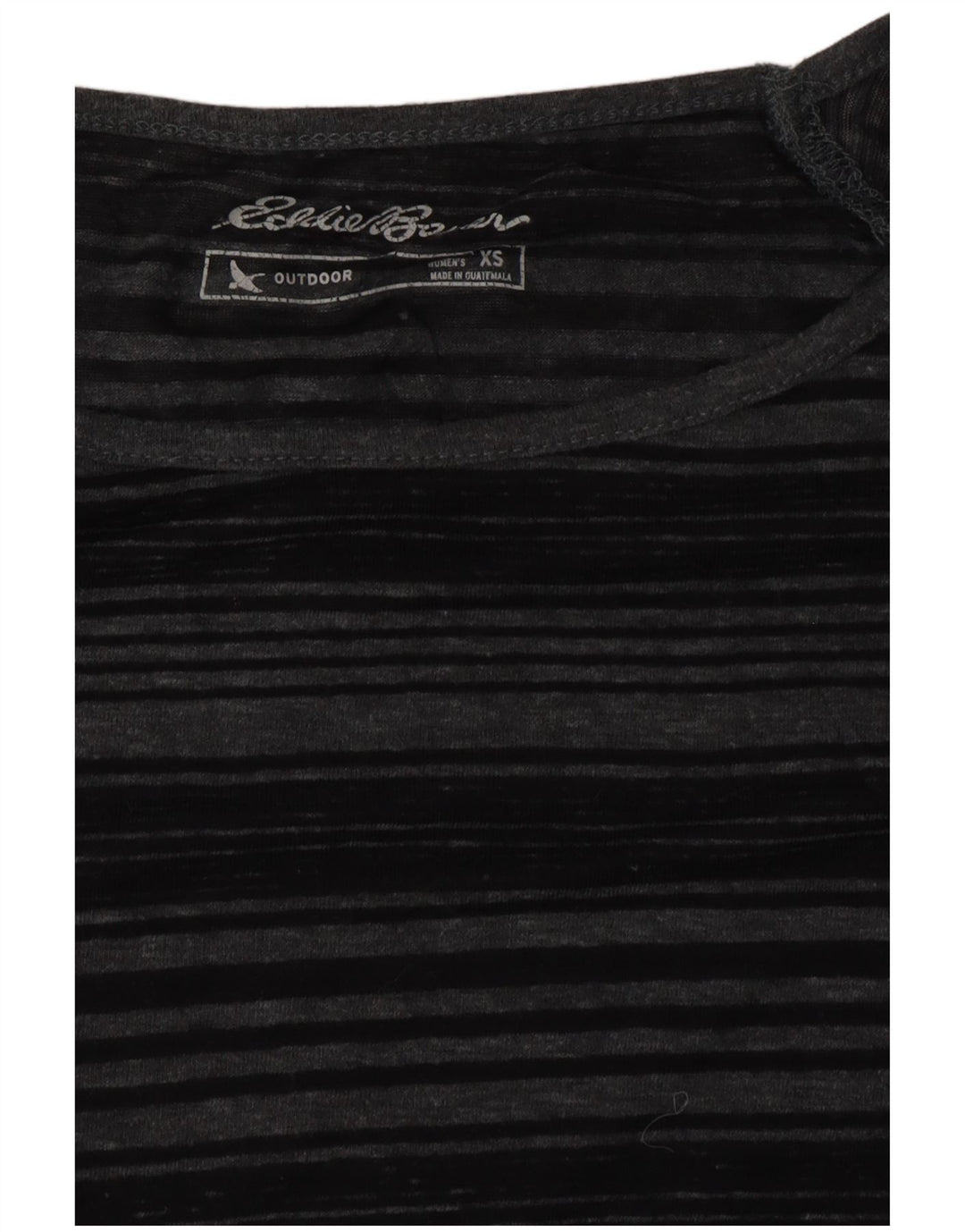 EDDIE BAUER Womens T-Shirt Top UK 6 XS Grey Striped Vintage Eddie Bauer and Second-Hand Eddie Bauer from Messina Hembry 