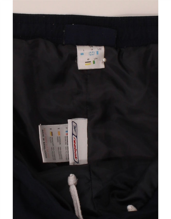 REEBOK Womens Sport Shorts UK 14 Large  Navy Blue Polyester Vintage Reebok and Second-Hand Reebok from Messina Hembry 
