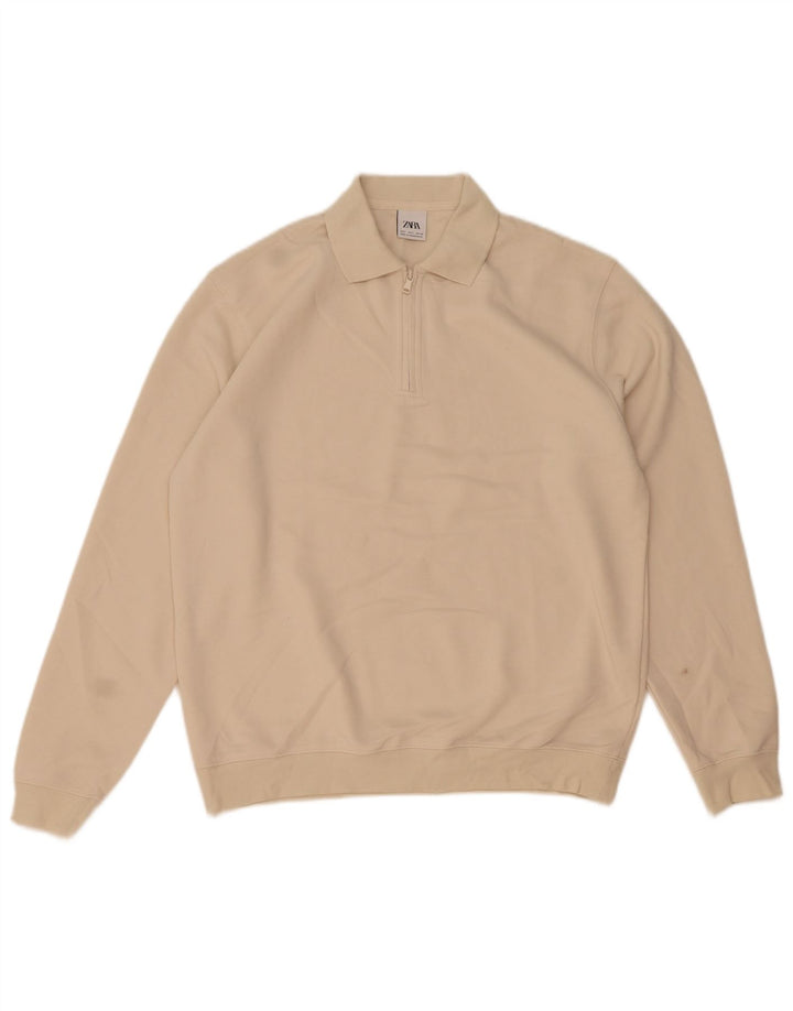 Maglione Zara da uomo con collo alto piccolo in cotone bianco sporco