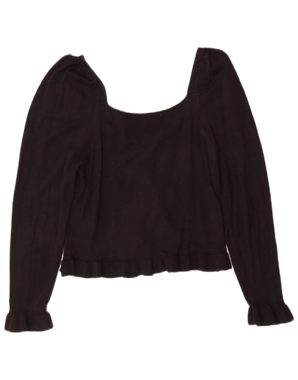 Top corto da donna Zara a maniche lunghe UK 14 grande viscosa nera