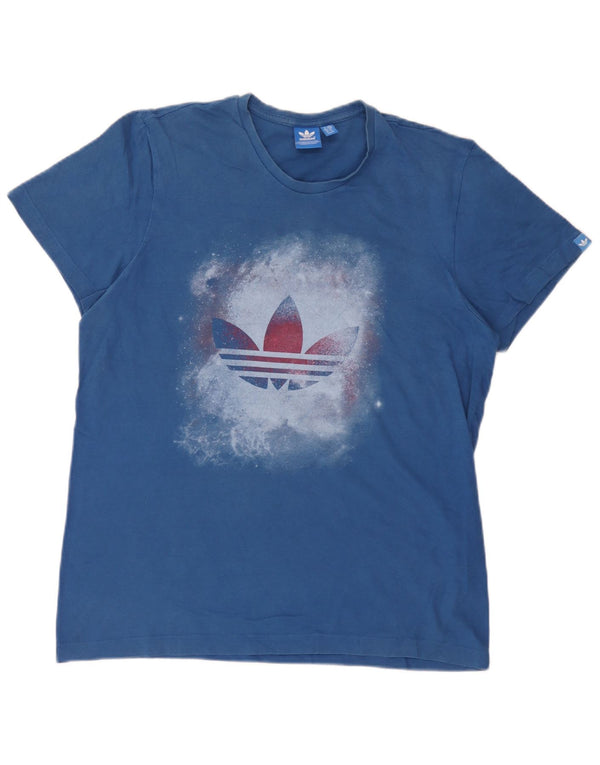 T-shirt grafica da uomo Adidas Top grande in cotone blu