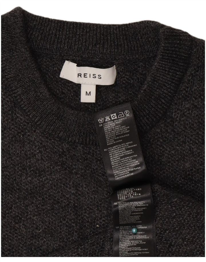 Maglione maglione girocollo da donna Reiss UK 12 Lana screziata grigio medio