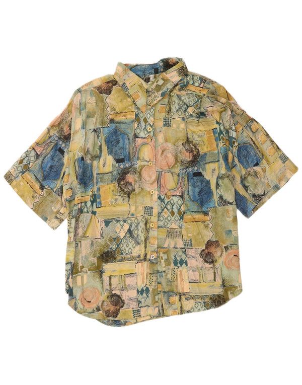 Camicia vintage da donna a maniche corte UK 18 XL viscosa patchwork verde