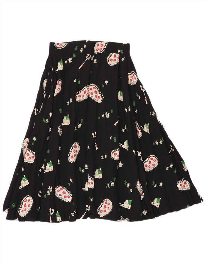 Gonna svasata da donna vintage W28 floreale nera media