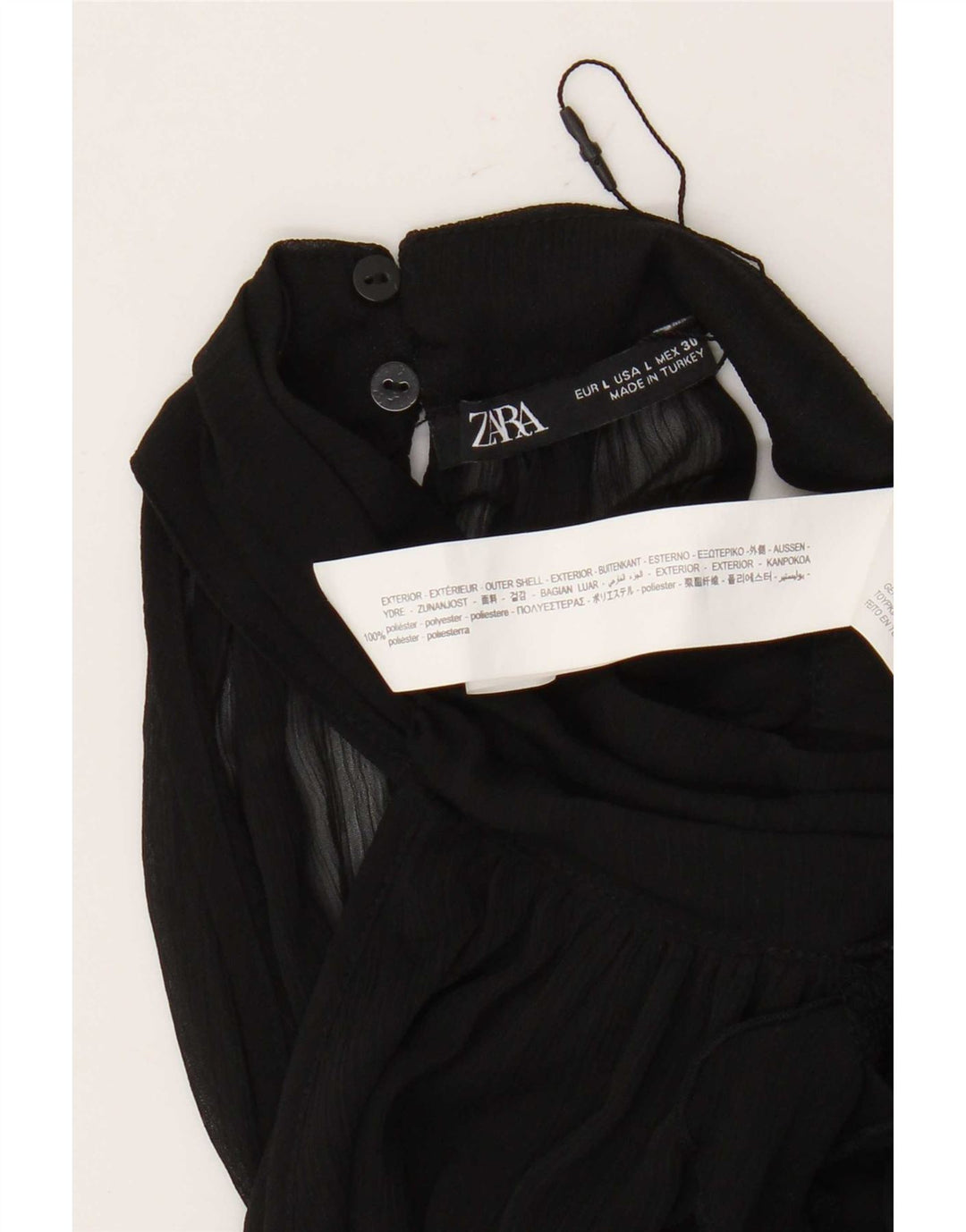 Top da donna Zara con volant sul davanti, taglia UK 16, grande, poliestere nero