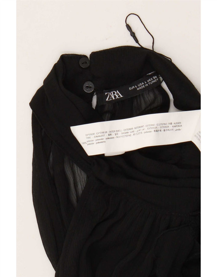 Top da donna Zara con volant sul davanti, taglia UK 16, grande, poliestere nero