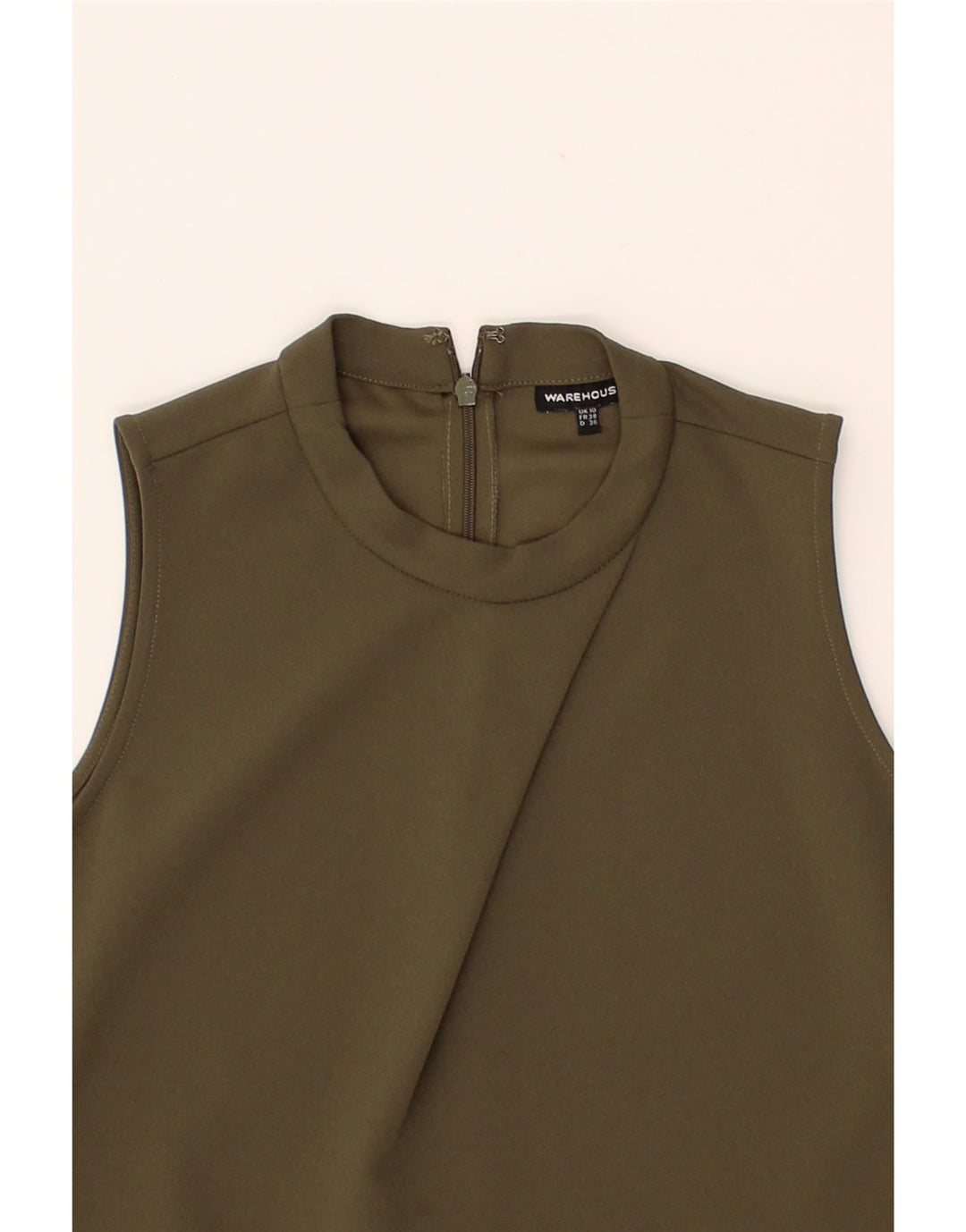 WAREHOUSE Womens Sleeveless Basic Dress UK 10 Small Khaki Polyester Vintage Warehouse and Second-Hand Warehouse from Messina Hembry 