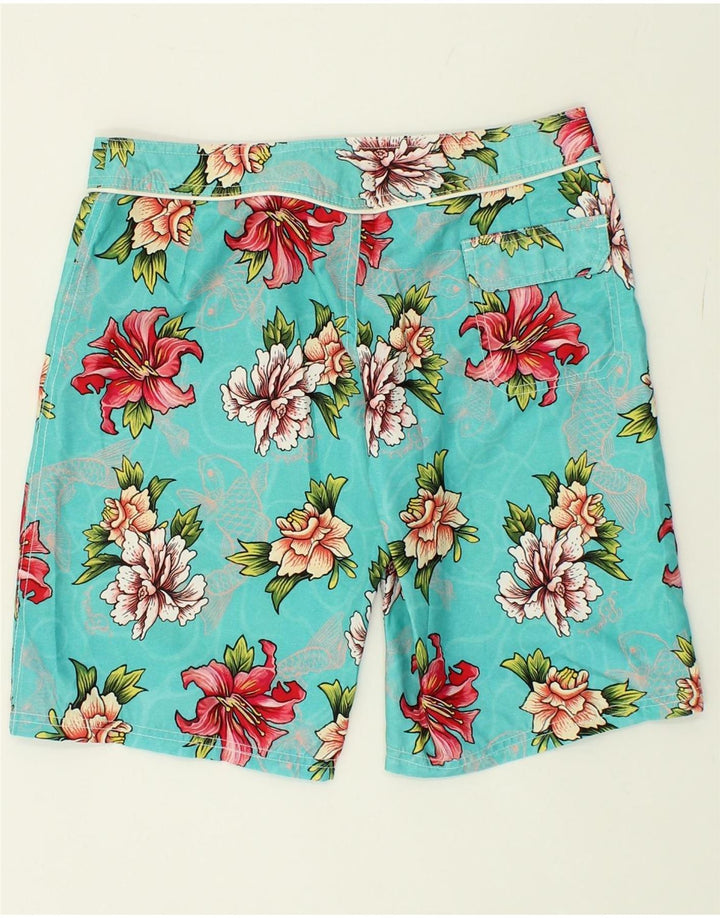 BEAR Mens Graphic Swimming Shorts Small Blue Floral Polyester Vintage Bear and Second-Hand Bear from Messina Hembry 