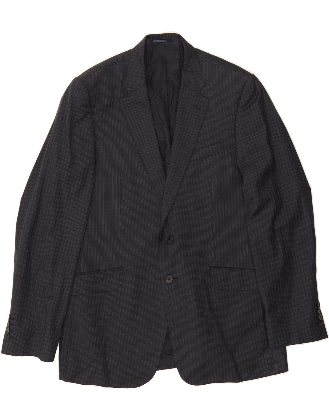 JAEGER Mens Long 2 Button Blazer Jacket UK 42 XL Navy Blue Pinstripe Wool Vintage Jaeger and Second-Hand Jaeger from Messina Hembry 