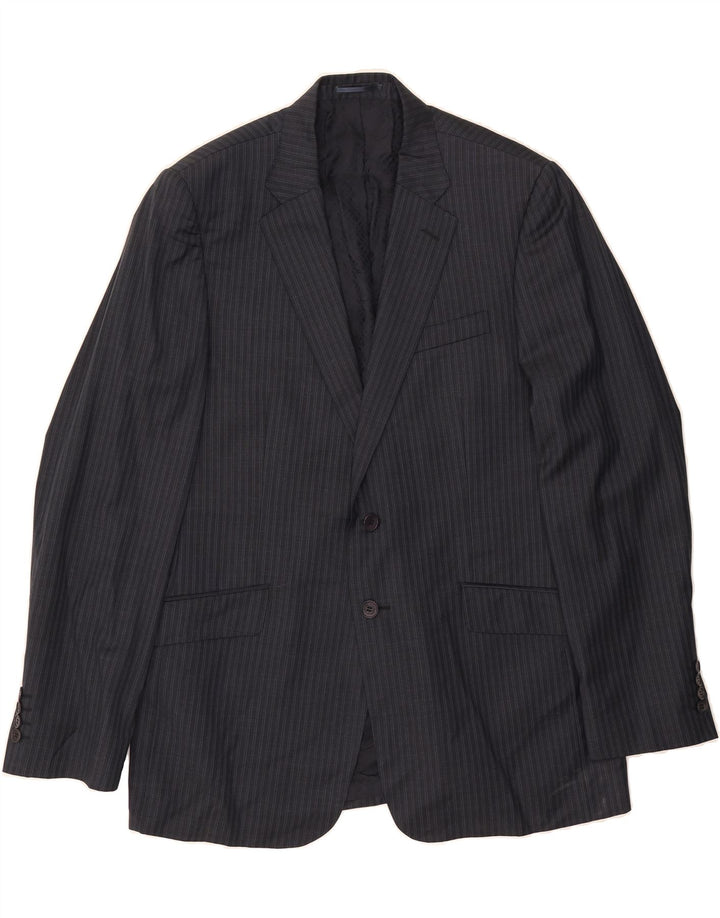 JAEGER Mens Long 2 Button Blazer Jacket UK 42 XL Navy Blue Pinstripe Wool Vintage Jaeger and Second-Hand Jaeger from Messina Hembry 