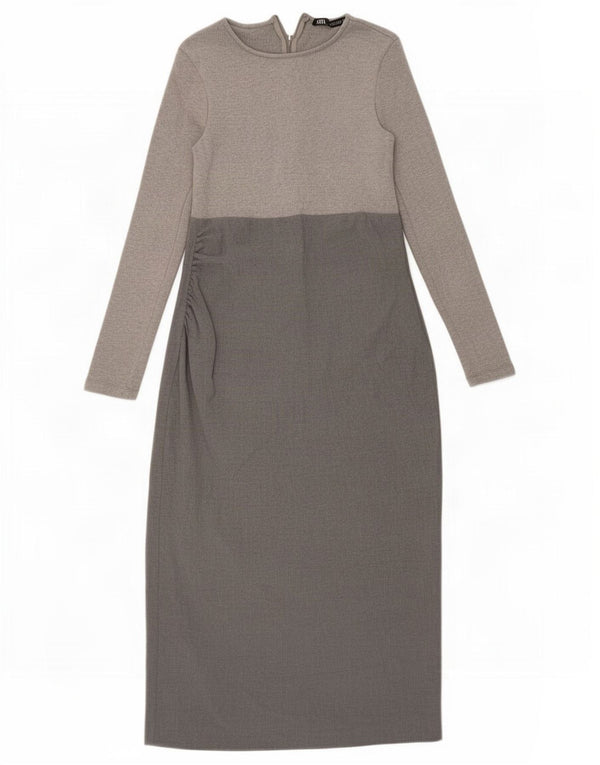 Vestito lungo a maniche lunghe da donna Zara UK 12 Colorblock grigio medio